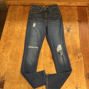 Levi's Women's 721 High Rise Skinny Blue Denim Stretch Jeans Distressed 25